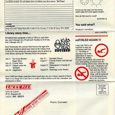 June 1991 Lacey Life newsletter, p. 4: Copyright: City of Lacey; Origformat: Document; Resolution: 300 dpi