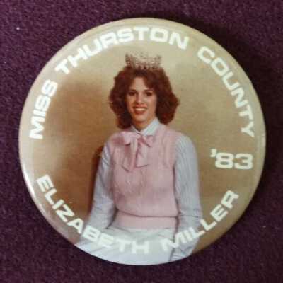 Elizabeth Miller Miss Thurston Co button: Copyright: Lacey Museum; Origformat: Artifact