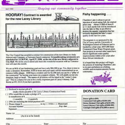 Page 1 Lacey Life April 1990: Copyright: City of Lacey; Origformat: Document; Resolution: 300 dpi