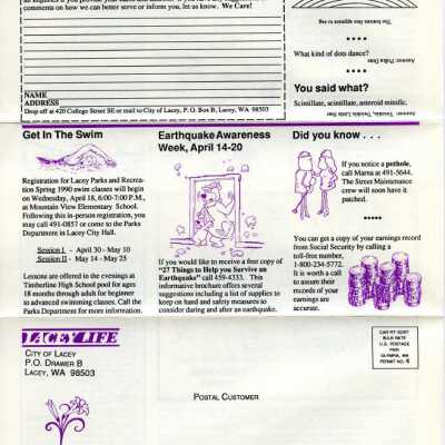 Page 4 Lacey Life April 1990: Copyright: City of Lacey; Origformat: Document; Resolution: 300 dpi