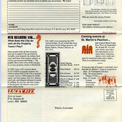 Page 4 Lacey Life September 1990: Copyright: City of Lacey; Origformat: Document; Resolution: 300 dpi