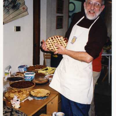 Ken Balsley with Thanksgiving pies