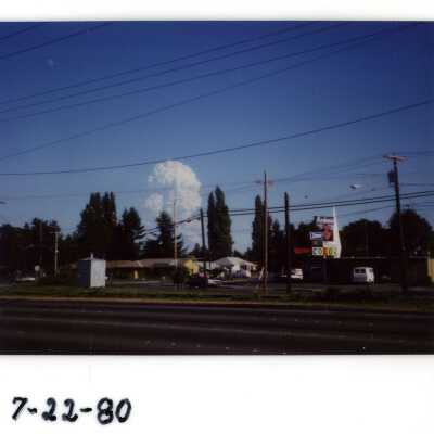 Mt. St. Helen's eruption photograph taken from Holt Radio & TV store.