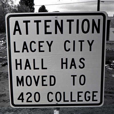 Sign Telling of City Hall Relocation, 1979