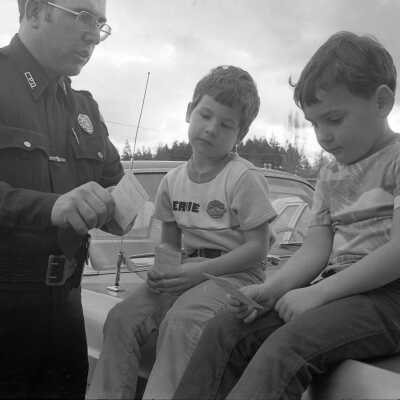 Policeman Trades Baseball Cards, 1979