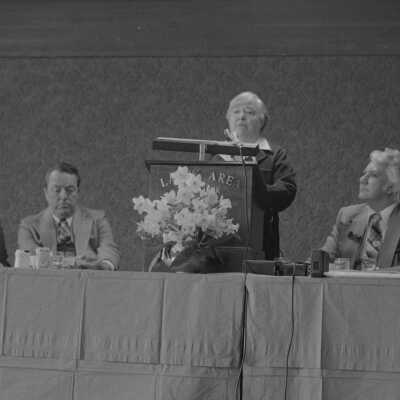 Gov. Dixie Lee Ray Speaking F19: Origformat: Negative; Resolution: 3200 dpi; Negno: U176N