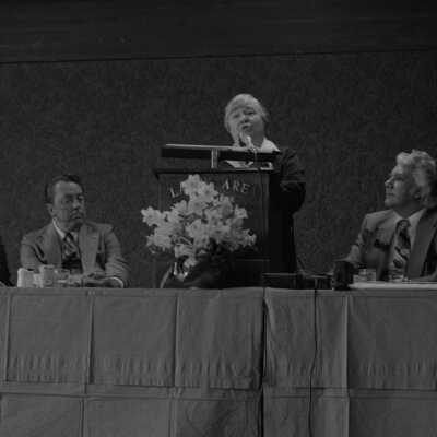 Gov. Dixie Lee Ray speaking F20: Origformat: Negative; Resolution: 3200 dpi; Negno: U176N