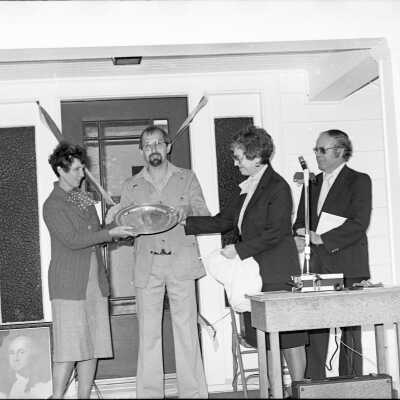 Lacey Museum Ribbon Cutting with Ken Balsley, he gets a platter: Frame 7