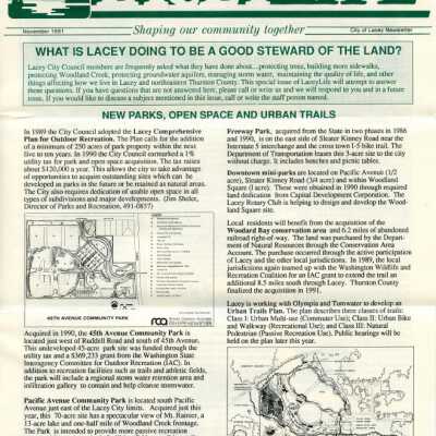 Nov 1991 Lacey Life Newsletter, p. 1: Copyright: City of Lacey; Origformat: Document; Resolution: 300 dpi