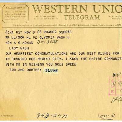 Telegram, Congratulations to Mayor A. G. Homann