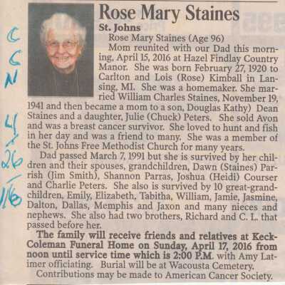 STAINES, Rose Mary