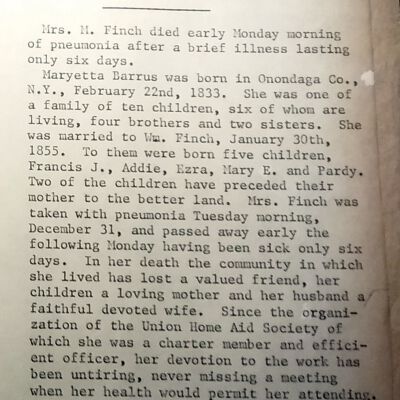 Maryetta (BARRUS) FINCH obituary [DP-L 734]