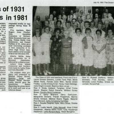 St. Johns High School Reunions