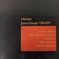 Librairie Jean-Claude Vrain : catalogue année 2000 : livres anciens, atlas, histoire naturelle, littérature, belles reliures, illustrés modernes.