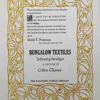 Bungalow Textiles : softening the edges, a lecture / by Ann Chaves