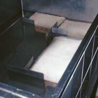 Scan of a slide showing the inside of a washing station
