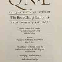 Quarterly news-letter - Book Club of California. Vol. LXXII, no.4 : Fall 2007.
