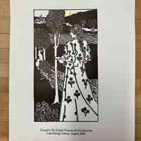 Woman standing near a peacock at a lake