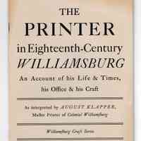 The Printer in Eighteenth-Century Williamsburg