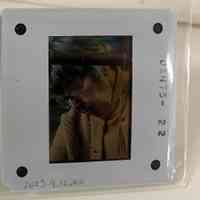 Slide showing Patri behind a sewing frame