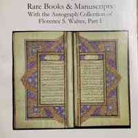 Rare Books & Manuscripts With the Autograph Collection of Florence S. Walter, Part I