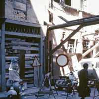 Scan of a slide showing a braced building