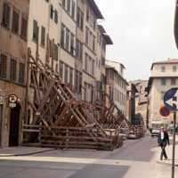 Scanned photo showing a set of supported buildings