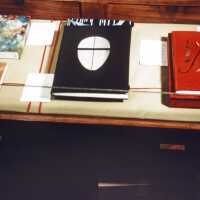 Scan of a slide showing a display of books