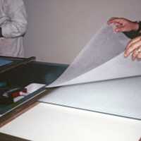 Scan of a slide showing conservation work