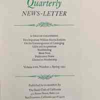 Quarterly news-letter - Book Club of California. Vol. LVII, no.2 ; Spring 1992.