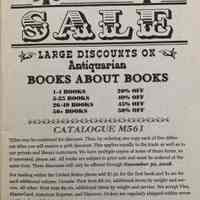 Oak Knoll fall sale, ... Antiquarian books about books. Catalogue M561.