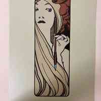 Print of a woman holding a brush