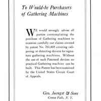 1911 George Juengst and Sons warning of patent infringement