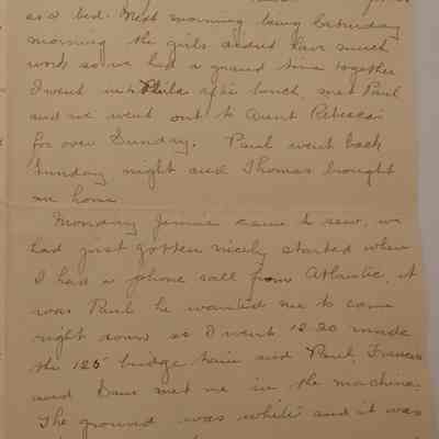 1g. Letter from Helen Hibberd (4/7): February 8th, 1911 Letter from Helen Hibberd about sewing club and her new home. It is implied that she was recently or is soon to be married to "Paul." Her friend Iva dedicated sewing club to her with each member making a gift, listed in the letter. Marguerite was unable to attend due to illness. She then mentions her and her husband's plans to build a home on their new plot of land in Atlantic City; Sent from Malvern, PA. 

[According to the Chester County Archives Marriage Records, "Helen Hibberd" (b. January 12, 1888) and "Paul Taylor" applied for marriage on April 29, 1911. According to the 1911 volume of Friends' Intelligencer, Helen Hibberd of Malvern married Paul Taylor of Atlantic City on April 29, 1911, matching the details of these letters and Marriage Records.]