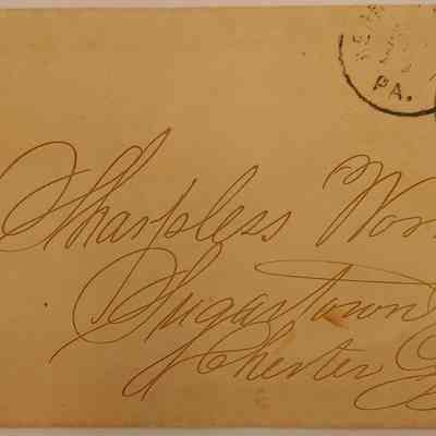 5. Letter from William H. Worrall (4/4): December 16 (c. 1870s) letter from Sharpless's son William H. Worrall about when he expects to be able to make a payment, updates on his business, and requesting the deed for his business's property. He believes after fifteen years of managing the business, he can be trusted with it. He also mentions his wife and children; sent from Kennett Square, PA.

[The year is not included in the letter, but the stamp (Scott U82) was used in the 1870s.]