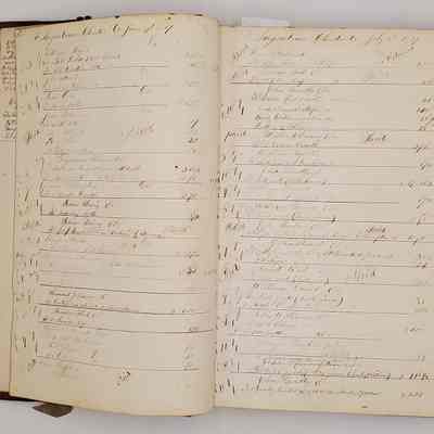Worrall Daybook 1846-1852: Entries from June 29 to July 5, 1847. William Garrett appears here, paying his bill and purchasing a bottle of castor oil, and other local names.