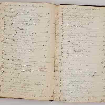 Worrall Daybook 1846-1852: Entries from August 7-12, 1851. Nathan Garrett appears here paying a bill of $3.78 for his daughter. Other familiar local names appear here, such as the Cox and Sinquet families.