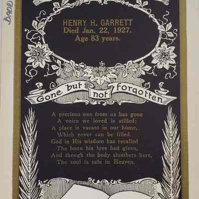 Garrett Family Manuscript Collection/Funeral Card for Henry H. Garrett, 1927