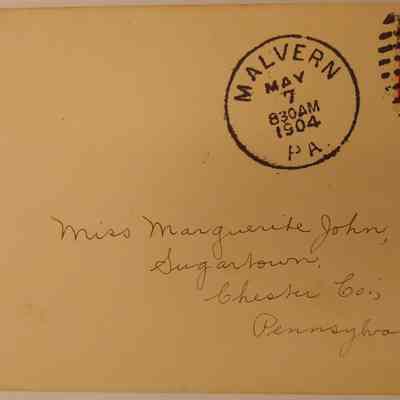 1a. Letter from Helen Hibberd (4/5): May 7th, 1904 Letter from Helen Hibberd expressing sympathy for the death of Marguerite John's father Hillery John (1845-1904); Sent from Malvern, PA.