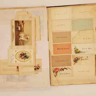 Lillian M. Hoopes scrapbook 1882-1898: page 26c; calling cards, ephemera