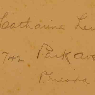 Close-up of Notes on inside of Cover: Mrs. Catharine Leisel 1742 Park ave. Philadelphia