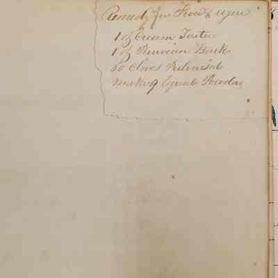Sharpless Worrall daybook 1852-1862: contains remedy for "fever ague" 1 oz of cream tartare, 1 oz Peruvian bark, 60 cloves pulverized, making equal powders."