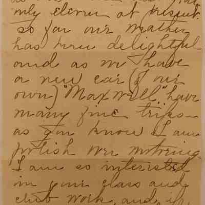 4a. Letter from Mame[?] L.[?] Hancock (2/6): July 25th, 1915 Letter from Mame[?] L.[?] Hancock about her busyness in Florida, her new car, and playing music with the Mozart Club; sent from Stuart, FL.