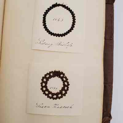 Amy Hall Williams Hair Album 1834-1844: Hair Samples from: Sidney Bishop 1843; Susan Haddock 1844
