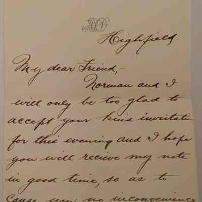 2a. Letter from J. Benson Darlington (1/4): September 19th, 1905 Letter from J. Benson Darlington accepting an invitation from Marguerite; Sent from West Chester, PA.