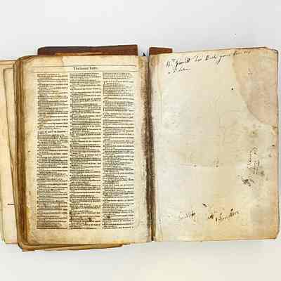 The Garrett Family Bible; The King James Holy Bible, circa 1642: Name of an owner, William Garrett. Broughton mentioned, possible place of origin of the family
