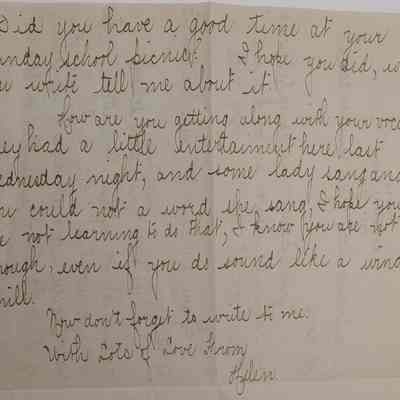 1c. Letter from Helen Hibberd (5/7): August 9th, 1904 Letter from Helen Hibberd discussing her family's trip to Buck Hill Falls [Quaker retreat founded in 1901] and her and Marguerite's first-day school picnic; Sent from Buck Hill Falls, PA.