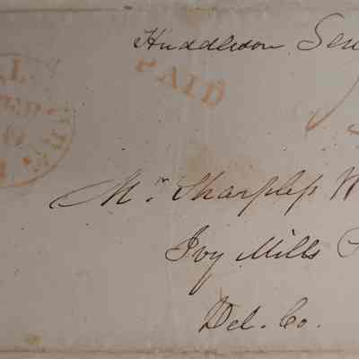 1. Letter from John T. Huddleston (2/3): Feb. 20th 1841 Letter from John T.  Huddleston [Whig Senator in Pennsylvania Senate who served in 1841 and represented Chester, Delaware, and Montgomery Districts] about the "Bill for the protection of insectivorous birds" being passed by the [Pennsylvania] House of Representatives and going to the Senate. Huddleston proposed an amendment to the bill to include the townships of Aston, Concord, Middletown, and Thornbury in Delaware County and Upper Hourr[?] Marion [Upper Marion?] in Montgomery County and hopes it meets Sharpless's approval and will remove the necessity for his petitioning. Huddleston also mentions the suspension of the "resumption law of last session" and the governor [David Rittenhouse Porter] intimating at vetoing all laws "favourable to the Banks"; sent from Harrisburg, PA to Ivy Mills, PA.