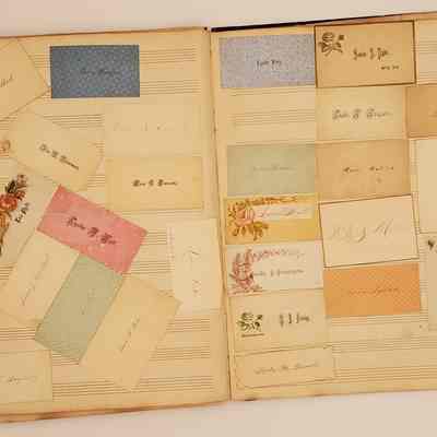 Lillian M. Hoopes scrapbook 1882-1898: page 27; calling cards