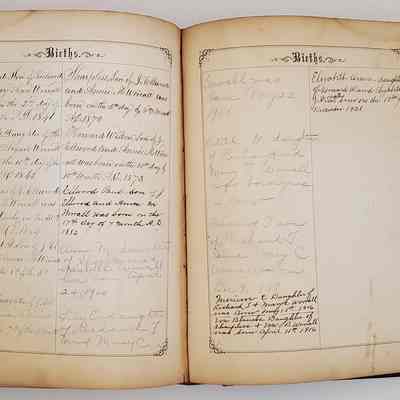 The Worrall Family Bible: Full page of birth records for the Worrall Family.